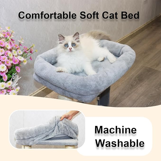 PAWSFANS Cat Tree Scratching Post,Cat Tower with Perch Bed Scratch for Indoor Cats and Kittens Scratcher,Track Toy Hanging Ball Bursh Gray