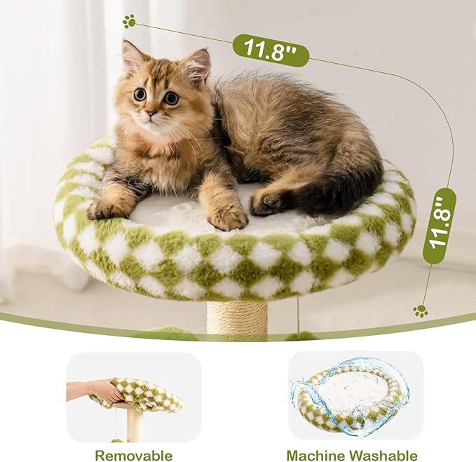 Mewoo Small Cat Tree Tower, Cat Tower with Scratching Post, Cat Trees with Removable Cat Perch for Indoor Cats Large Adult, Cute Cat Tree with Interactive Cat Toys for Kittens (Green, Large)