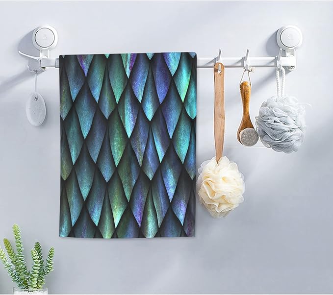 AOYEGO Green Blue Mermaid Scales Kitchen Towel Fish Sequin Blue Hand Towel Soft Absorbent Microfiber Towels for Hair Spa Hotel 15x30 Inch