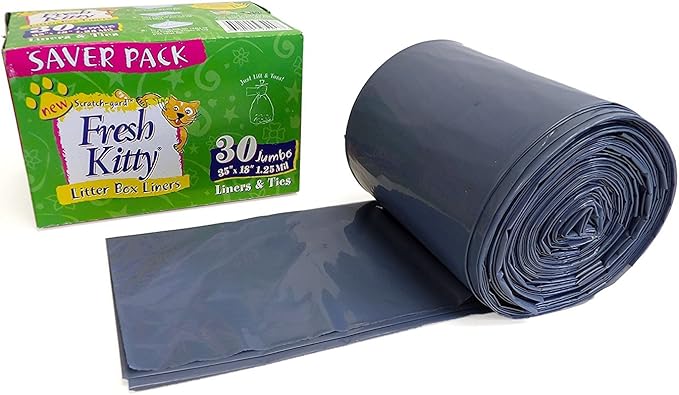 30 Count Fresh Kitty Litter Box Liners Super Thick, Durable, Easy Clean Up Jumbo Scented, Bags with Ties for Pet Cats