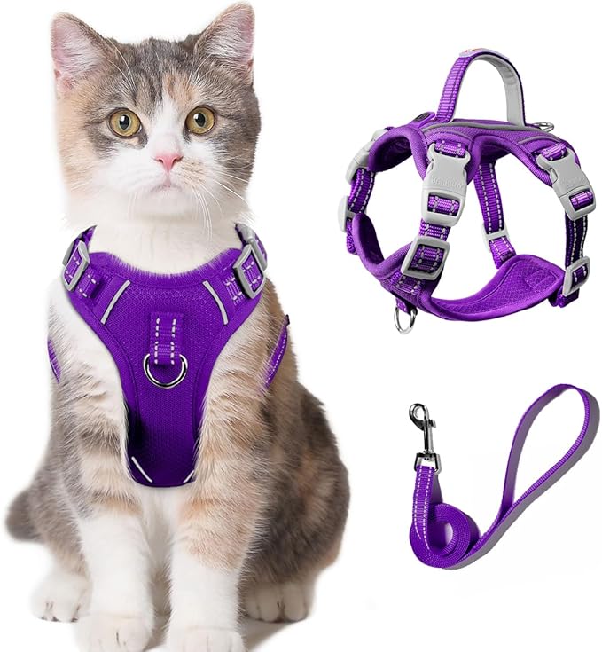 Cat Harness and Leash Set for Walking Escape Proof for Small Large cat Kitten Harness with ID tag Pocket (Purple,XS)