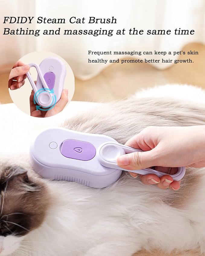 3 in 1 Cat Steam Brush for Shedding, Portable Anti-Static Grooming Comb for Cats & Dogs, Steam Misting Water Brush, Self-Cleaning Pet Hair Remover, Indoor Cat Spray Brushes for Cats & Dogs