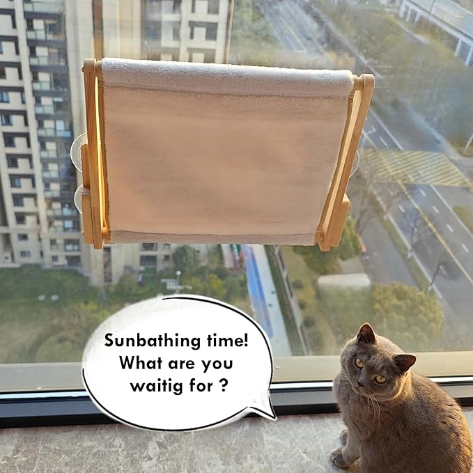 Foldable Cat Window Perch, 16.5 inches*12 inches Window Hammock, 35 lbs Weight Limit, Solid Wood Material Cat Window Hammock for Small Size Window