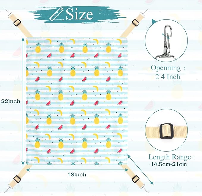 Cat Hammock Bed Cool Summer Hanging Adjustable Pet Hammock Bed for Cats/Small Dogs/Rabbits/Other Small Animals (Blue Fruit)