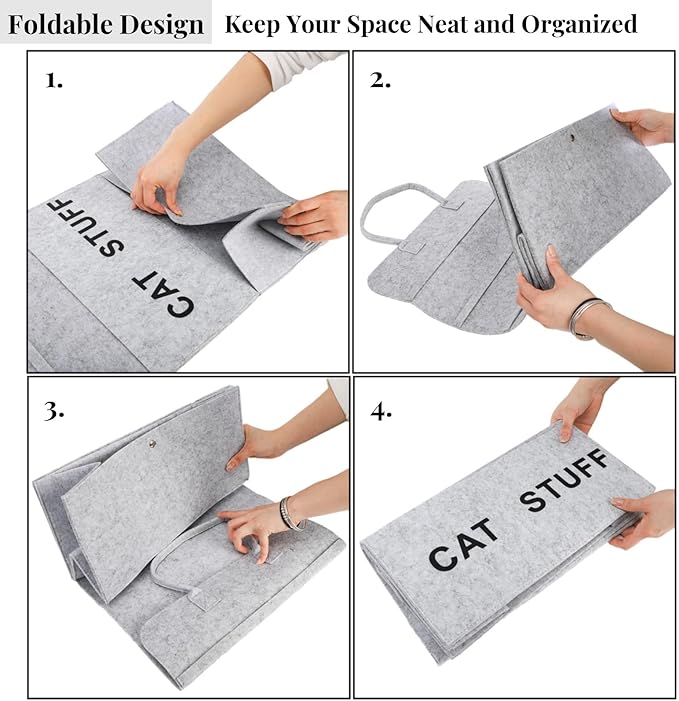 2 Pack Cat Toy Storage, Hanging Cat Teaser Wand Holder for Neatly Organization, Durable Feather Pet Toy Organizer Bag with Handle for Indoor Cat, Pet Supplies, Feline Safety