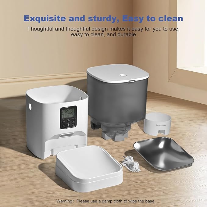 Automatic Cat Feeder, 6L Cat Food Dispenser with 10s Voice Recorder, Pet Feeder up to 8 Meals per Day, Timed Cat Feeder with Dry Food Sealed Ring (Jade White, 6L)