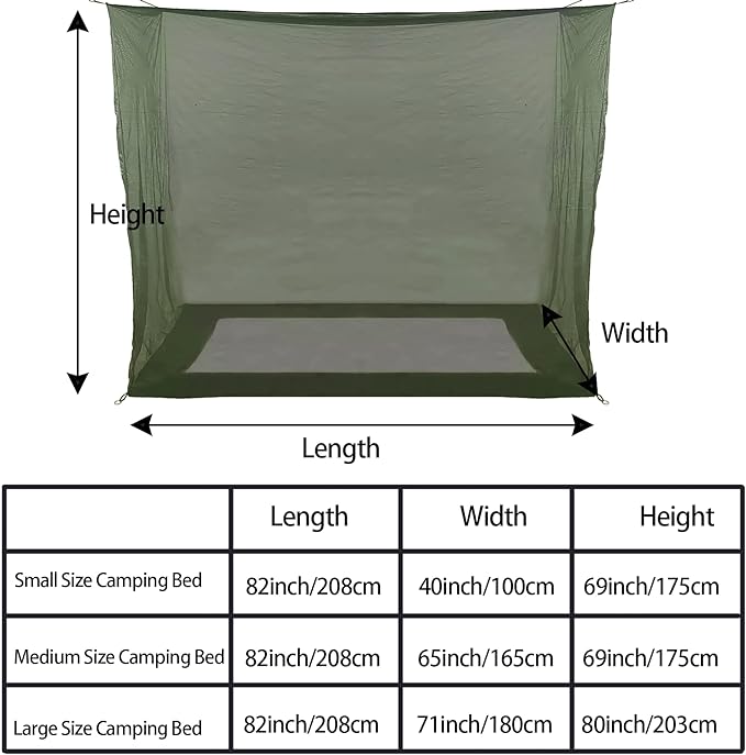 Aventik No-See-Um Premium Rectangular Camping Mosquito Net, The Ultra-Fine Mesh Olive-Green Easy to Carry&Easy Installation for Double Bed, Hammocks or Camping Use (82x40x69in/208x100x175cm)