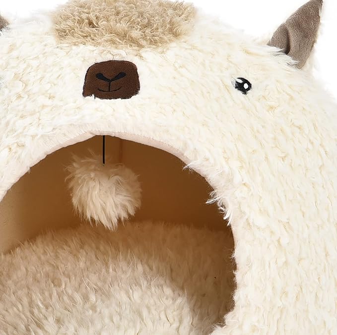 Max & Marlow Cat Covered Pet Bed with Removable Bed Pad, Cream, Medium