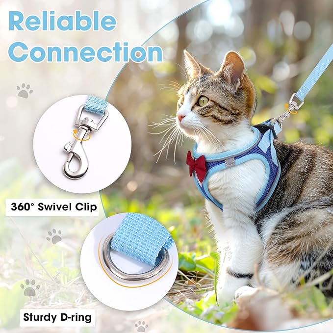 Cat Vest Harness and Leash Set for Walking Escape Proof, Adjustable Kitten Harness Breathable Mesh with Reflective Strips Harness for Kitty Puppy Bunny (Blue, S)