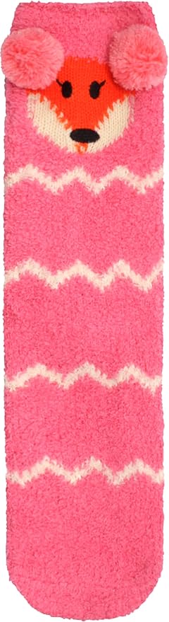 BambooMN Super Soft Cozy Warm Cute Animal Non-Slip Fuzzy Crew Winter Socks, 1 Pair Pink Fox