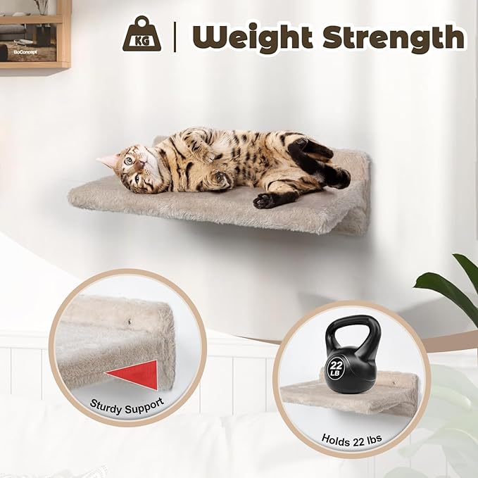 Cat Wall Furniture Shelves - 5 Pcs Wall-Mounted Cat Furniture, Including 2 Cat Steps, 1 Perches, 1 Cat Hammock, 1 Sisal Cat Scratcher Post, DIY Cat Walls Playground for Large Cats