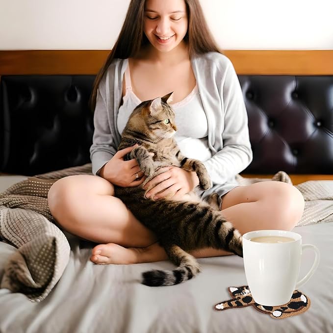 2pcs Cat Coasters for Drinks, Cat Gifts for Cat Lovers Fun Woven Creative Drink Coaster Cute Coffee Coasters for Home Decor Tabletop Protection Suitable for Kinds Cups