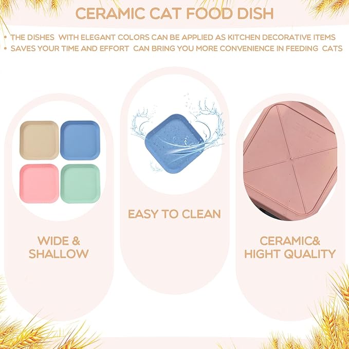 8 Pieces Whisker Fatigue Cat Bowls, 6 Inch Shallow Cat Food Dish Wide Cat Wet Feeding Bowls, Wheat Straw Pet Plate for Kittens and Short Legged Cat