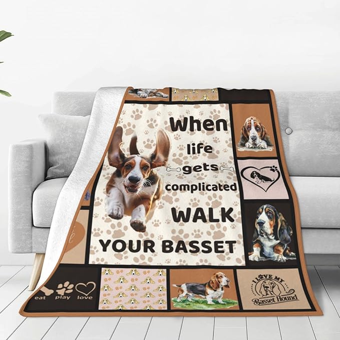 Basset Hound Dog Blanket Cute Basset Dog Decor Throw Blanket Super Warm Soft Plush Lightweight Fleece Flannel Animal Blanket Gifts for Girls Women Boys for Winter Couch Bedding 60"X80"