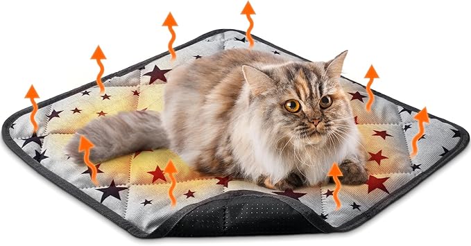 Self Warming Cat Bed Self Heating Dog Mat Star Pattern Warm Thermal Pet Pad Reflects Body Heat Washable Soft Puppy Crate Pad Anti Slip Kennel Mat Blanket for Indoor Pets (18 x 18 Inches)