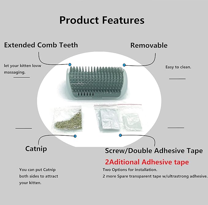 3.0 Softer Cat Self Groomer with Catnip, Face, Back & Head Scratcher for Indoor Cats - Massage Comb, Wall Corner Grooming Brush & Tool