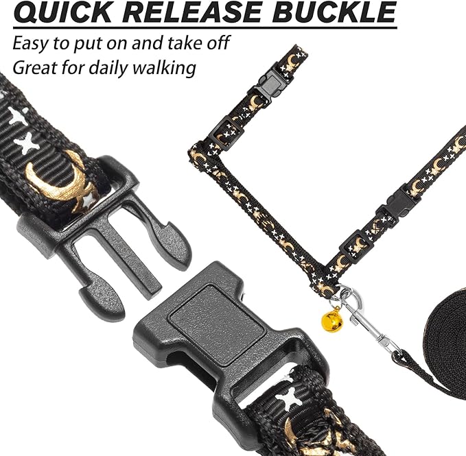 Cat Harness and Leash Set - Escape Proof Adjustable for Outdoor Walking with Safety Buckle for Small Animals Glow in The Dark