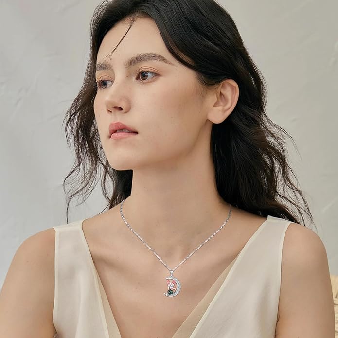 Animal Necklace 925 Sterling Silver Cat/Dog/Fox/Axolotl/Highland Cow Pendant Necklace Cute Animal Jewelry Graduation Gifts for Women