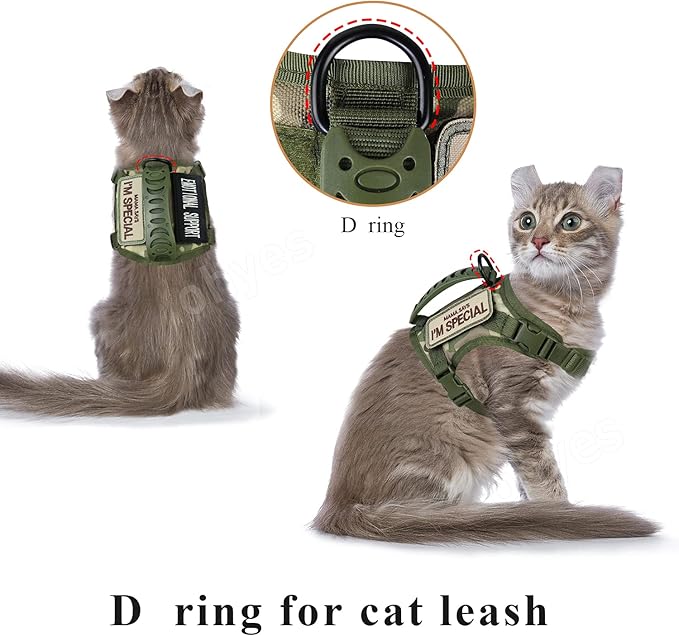Tactical Cat Harness for Walking Escape Proof, Soft Mesh Adjustable Pet Vest Harness for Large Cat,Small Dog (L, A-Green)