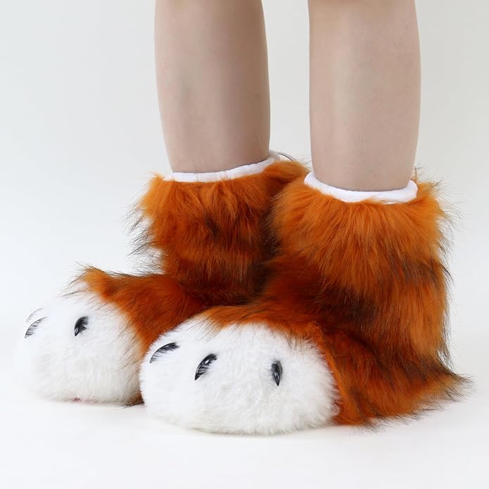 Animal Fuzzy Slippers Bear Cat Wolf Dog Fox Fursuit Feet Paw Claw Shoes Furry Boots Costume Accessories for Adult Kids