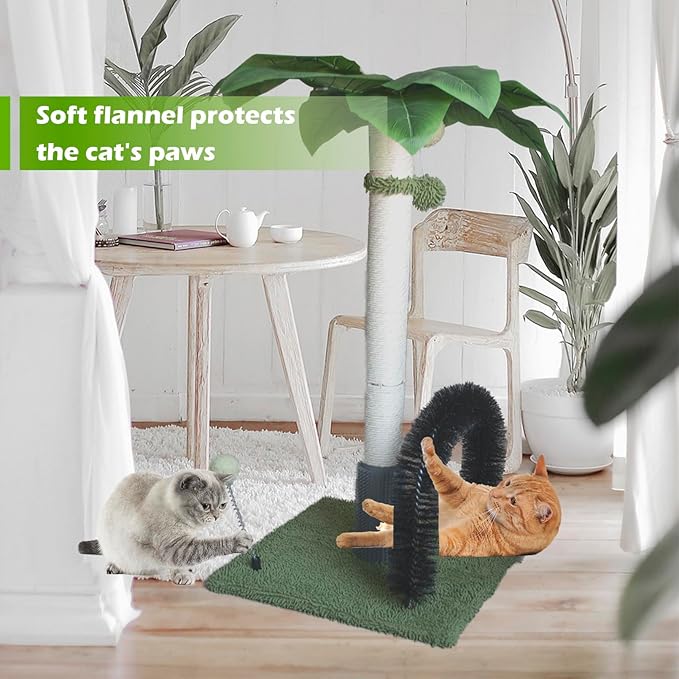 29.5" Tall Cat Scratching Post, Natural Sisal Scratching Posts with Self Groomer for Indoor Large Cats Kitten Scratch Posts with Hanging Ball and Spring Ball for Adult Cats Kittens Kitty(Green)