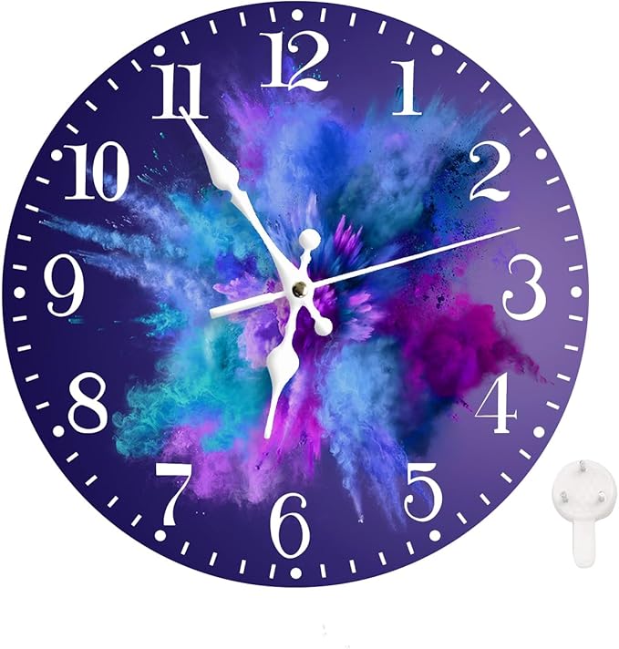 Ansouyi Round Wall Clock Battery Operated Clocks Wallclock 10 Inch,Blue Aqua and Purple Dust Explosions Silent Non Ticking Wall Clock for Living Room,Kitchen,Home,Bathroom,Bedroom,Office or School