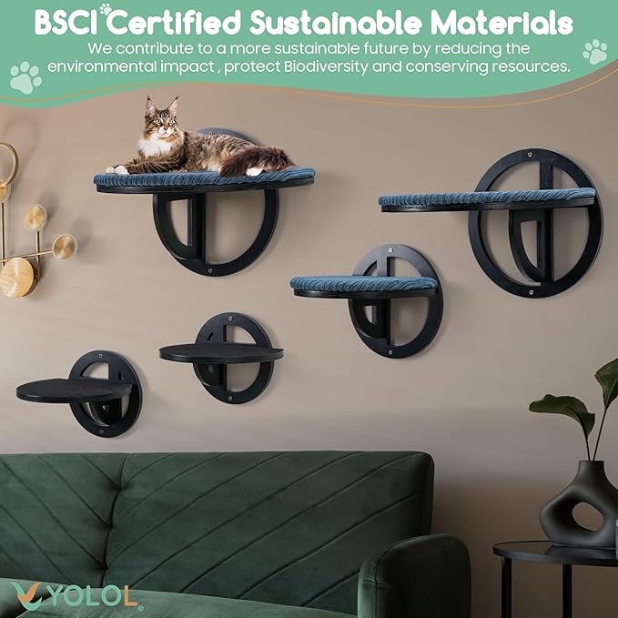 Bubble Cat Wall Shelves - Black Cat Wall Hammock,Modern 5 Large Steps & perches, Sturdy Indoor beds with Cushion for Sleeping, Climbing, Mount Scratcher - Decor Furniture, Easy Installation