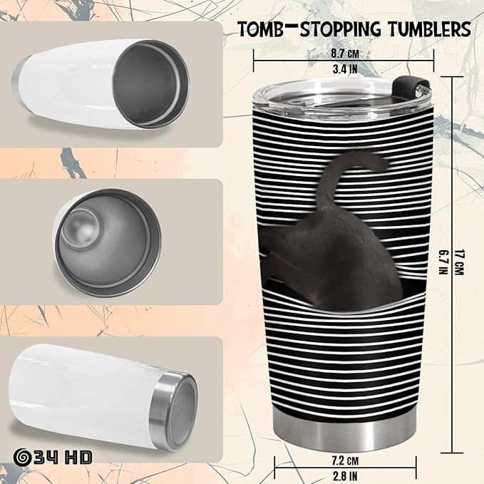 34HD Black Cat Tumbler with Lid, 20 oz Stainless Steel Vacuum Insulated Hide and Seek Mug Kitty, Funny Cat Gifts for Men Women Mothers Day Birthday Christmas