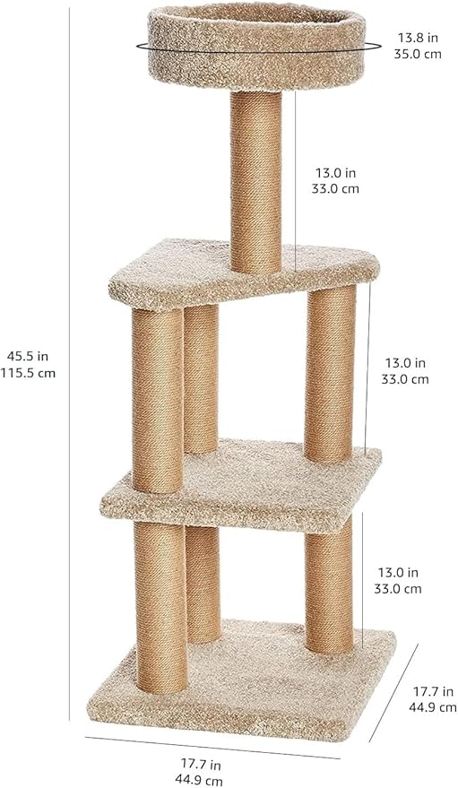 Amazon Basics - Cat Tree Indoor Climbing Activity Tower with Scratching Posts, multi-level, Large, 17.7" x 45.9", Beige
