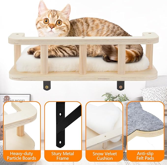 Cat Wall Shelves with 5 Steps, Cat Shelves and Perches for Wall, Cat Wall Furniture Cat Climbing Shelf for Indoor with Plush Covered, Gift for Medium/Small Cat (Gray Steps, 1pack)