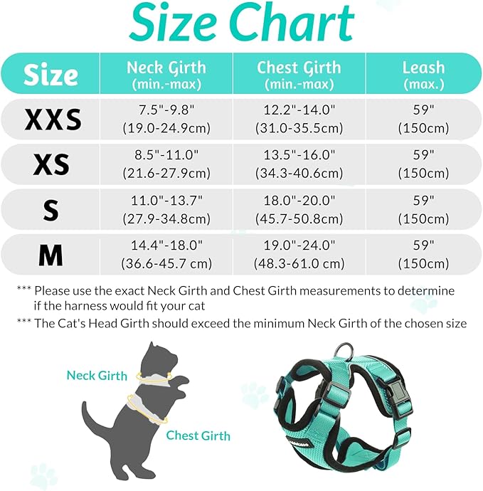 rabbitgoo Cat Harness and Leash for Walking, Escape Proof Soft Adjustable Vest Harnesses for Cats, Easy Control Breathable Reflective Strips Jacket, Emerald, XXS
