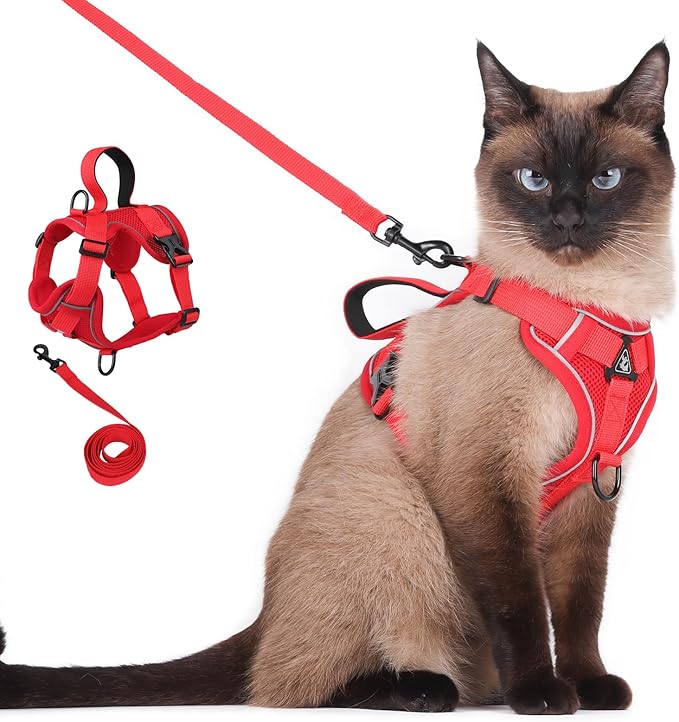 Cat Harness and Leash Set Escape Proof Adjustable Tactical Vest Breathable Kitten Harness with Handle for Walking Reflective Strips Jacket for Dark Night