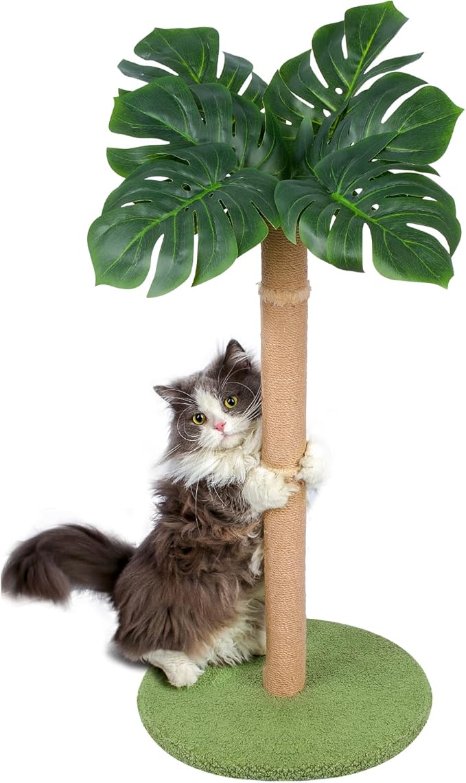 Cat Scratching Post 39.4 inch Tall Cat Tree for Indoor Cats Large Adult Cat Scratching Post with Sisal Rope,Cute Kitten Cat Scratcher in Monstera Plants