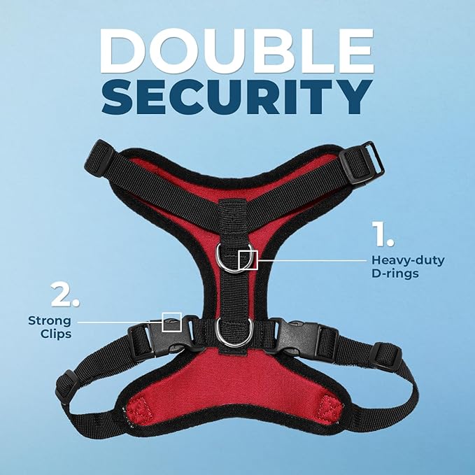 Voyager Step-in Lock Dog Harness w Reflective Dog Leash Combo Set with Neoprene Handle 5ft - Supports Small, Medium and Large Breed Puppies/Cats by Best Pet Supplies - Red/Black Trim, M