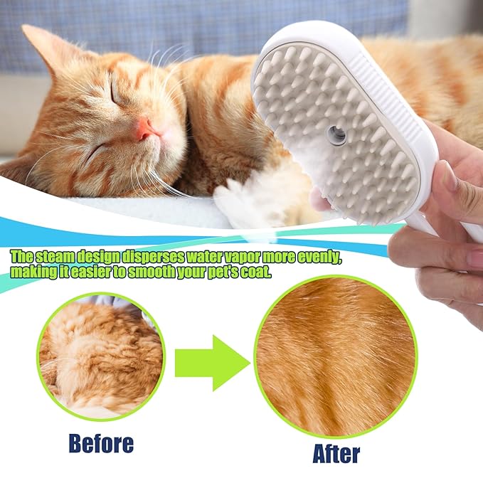 3-in-1 Portable Grooming Brush for Long or Short-Haired Cats - Self-Cleaning and Steamy Design