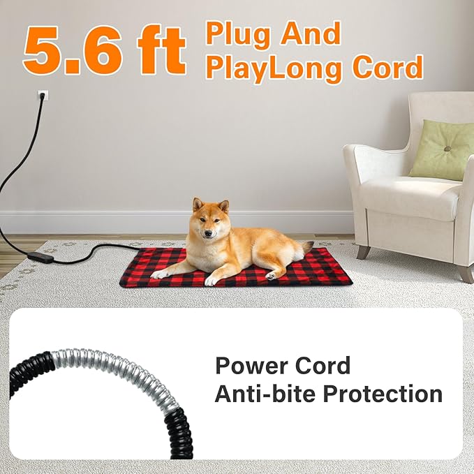 Pet Heating Pad, Adjustable Temperature Heated Dog Bed with Timer, Outdoor Waterproof Pad with Anti-Chew Cord, Overheat Protection Warming Mat for Small Medium and Large Dogs (L:23.6"x35.4")