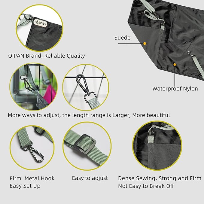 2 Pieces Cat Hammock Hunging for Cage,Reversible Washable Soft Outdoor Cat Mat,Waterproof Cooling Kittens Pad with Adjustable Webbing for Cats (Large, BlackBlue)