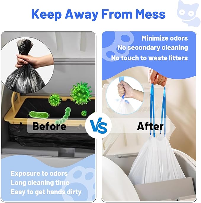 40 Count Extra Large Cat Litter Box Liners, Cat Litter Waste Receptacles Bags for MeoWant MW-SC01/MW-SC02/MW-LR01 Self-Cleaning Cat Litter Box