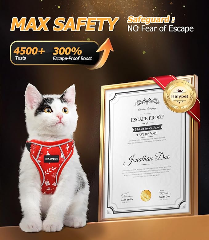 Halypet Cat Harness and Leash Set [MAX Safety 4th-Gen Upgrade] Escape Proof Adjustable Cat Leash Comfortable Soft Vest Easy to Wear Kitten Harness with Reflective Strip for Cats Walking, XS Ruby Red