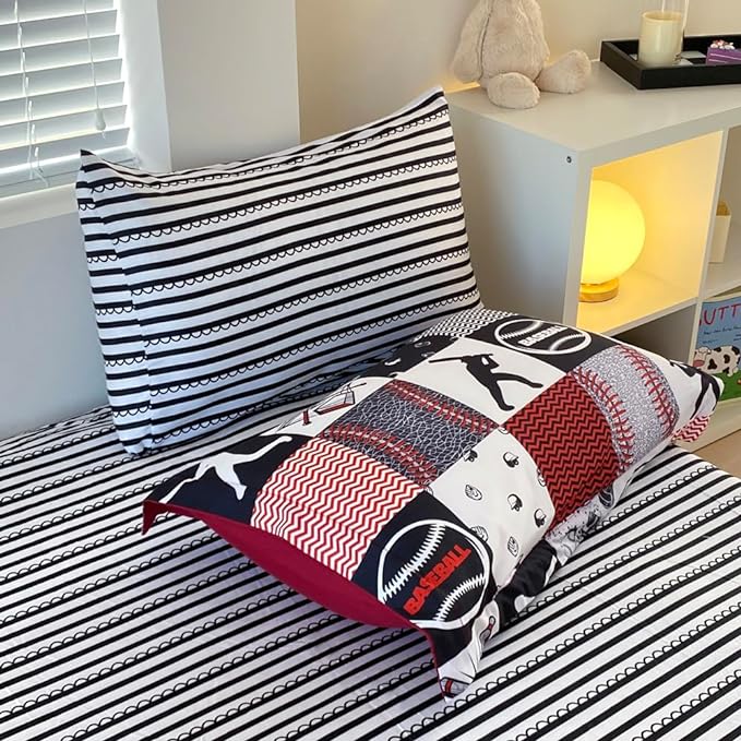 7 Piece Baseball Comforter Set Bed in A Bag Queen Size 3D Softball Sports Bedding Set for Boys Kids Microfiber Comforter All Season (1 Comforter, 1 Flat Sheet, 1 Fitted Sheet, 4 Pillowcase)