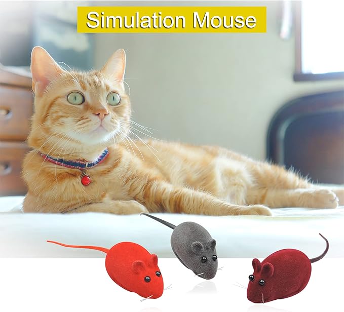 Andiker 3 Pcs Cat Mouse Toy, Flocking Squeaking Mouse Cat Toy 3 Random Colors Soft Small Cat Toys for Indoor Cats Interactive Cat Toy for Cats and Kitten to Catch and Bit (3pcs)