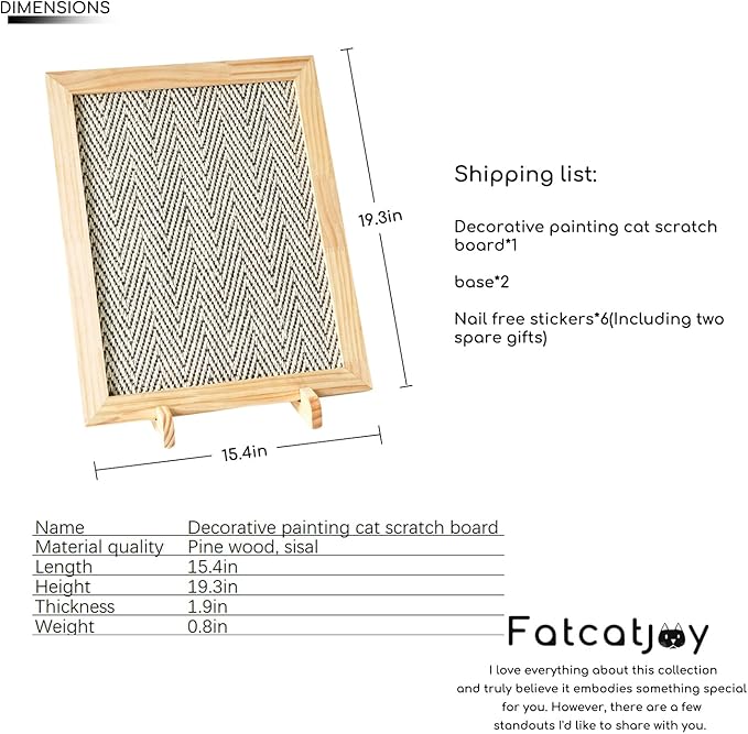 Wood Sisal Cat Scratching Pad,Cat Scratching Post,Cat Wall Scratcher,Sisal Cat Scratcher for Indoor Cats Adults,Cat Scratching Bed,Large Frame Scratching Vertical Horizontal