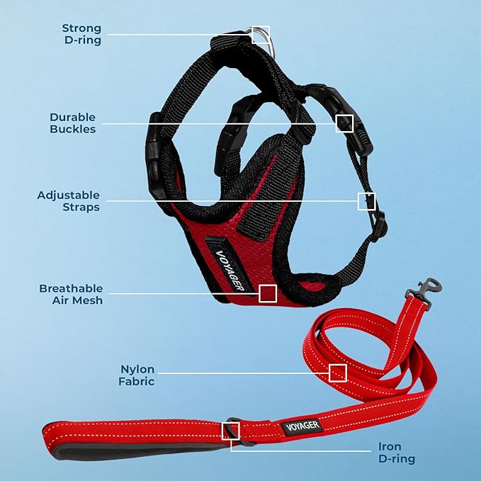 Voyager Step-in Lock Dog Harness w Reflective Dog Leash Combo Set with Neoprene Handle 5ft - Supports Small, Medium and Large Breed Puppies/Cats by Best Pet Supplies - Red/Black Trim, XL