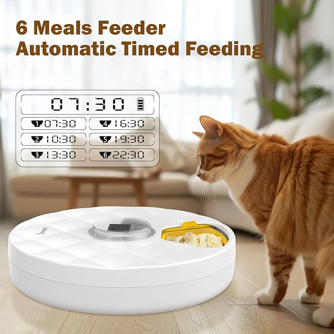 Automatic Cat Feeder Wet Food, 6 Meals Cordless Automatic Pet Feeder, Cat Food Dispenser with 4 Ice Packs, Dry & Wet Food Auto Feeder, Feeding Station for Cats and Dogs