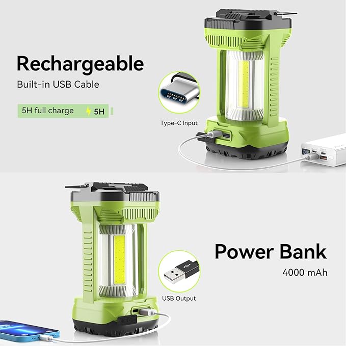 AlpsWolf Camping Lantern Rechargeable, 1000LM 4 Light Modes Camping Light 4000mAh Rechargeable Lantern for Power Outages Portable Waterproof Camping Lamp Camping Essentials for Emergency, 2 Packs