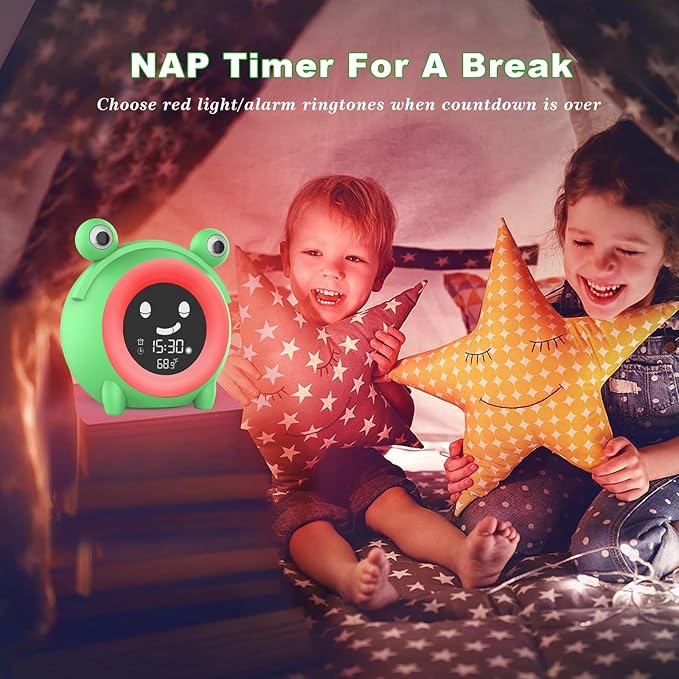 Alarm Clock for Kids Sleep Training Clock with Night Light, Sound Machine, Nap Timer, Snooze, 12/24H, Cute Bedside Clock for Toddlers Girls Boys, Birthday Gift