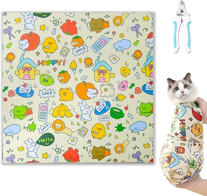 2025 New Cat Wrap for Grooming, Self-Adherent Cat Wrap for Cutting Nails with Cat Nail Clipper, Anti-Escape Cat Restraint for Nail Clipping, Ear Cleaning and Teeth Brushing (XL)