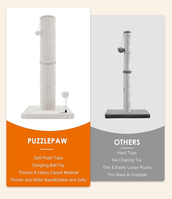 Carpet Craft Cat Scratching Post Heavy Duty for Indoor Large Cats and Adult Cats,Tall and Thicked Cat Scratch Post,Carpet Cat Tree Tower Scratcher with Interactivity Balls,Beige