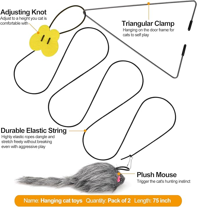 2PCS Hanging Cat Toys for Indoor Cats, Door Hanging Cat Toy, Retractable Mouse Teaser Toy, Home Alone Self Play Cat Toys, Kitty Toys for Indoor Cats Kitten Mental Physical Stimulation Training