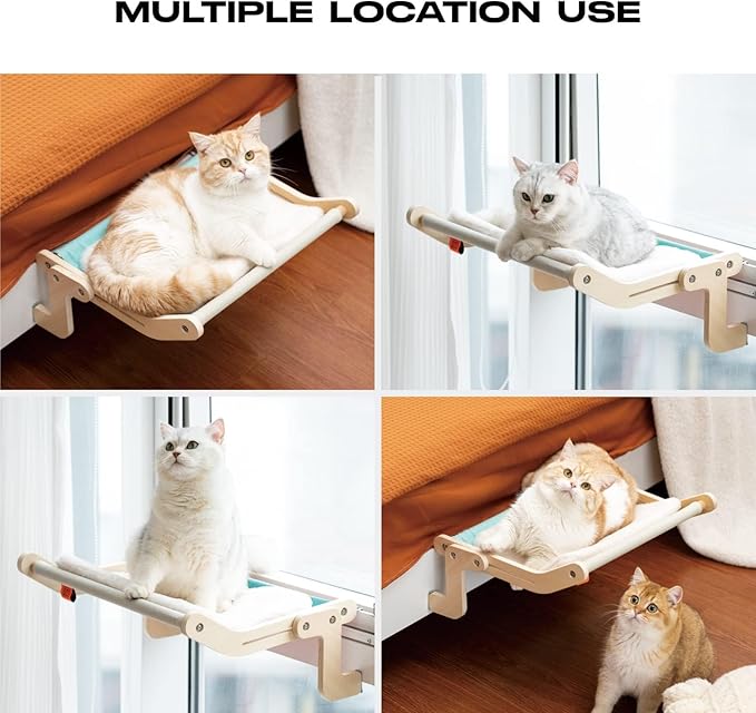 Cat Window Perch Cat Window Hammock Seat for Indoor Cats Sturdy Adjustable Steady Cat Bed Providing All-Around Sunbath Space Saving Washable Holds Up to 40 lbs (Blue with pad)